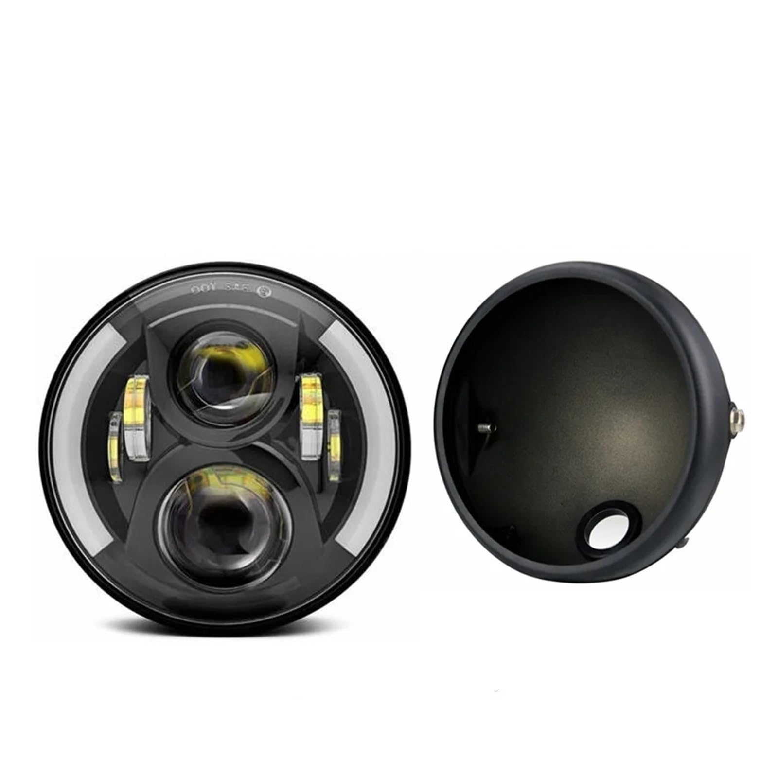 Faro Delantero Universal LED Retro 7.5 Pulgadas Modificado Con Luces Altas Y Bajas DRL Y Carcasa Faro Negro Mate Con Soporte Conjunto De Faro Moto(Light and housing3)