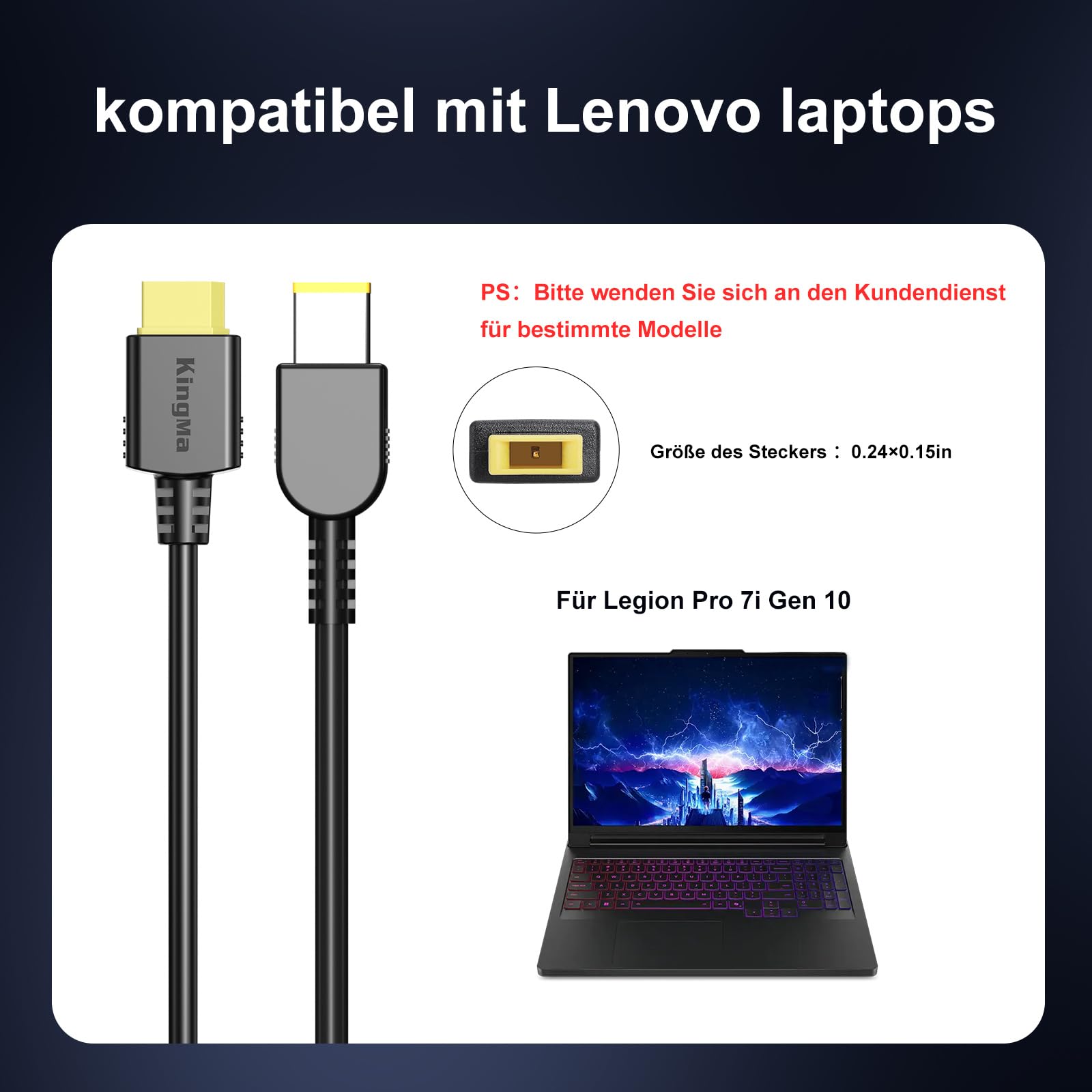 King Ma GaN Caricatore portatile a 3 porte, ricarica USB veloce con uscita da 20 V/20 A, per Legion Pro 7i Gen 10 gaming e caricabatterie tecnici per laptop