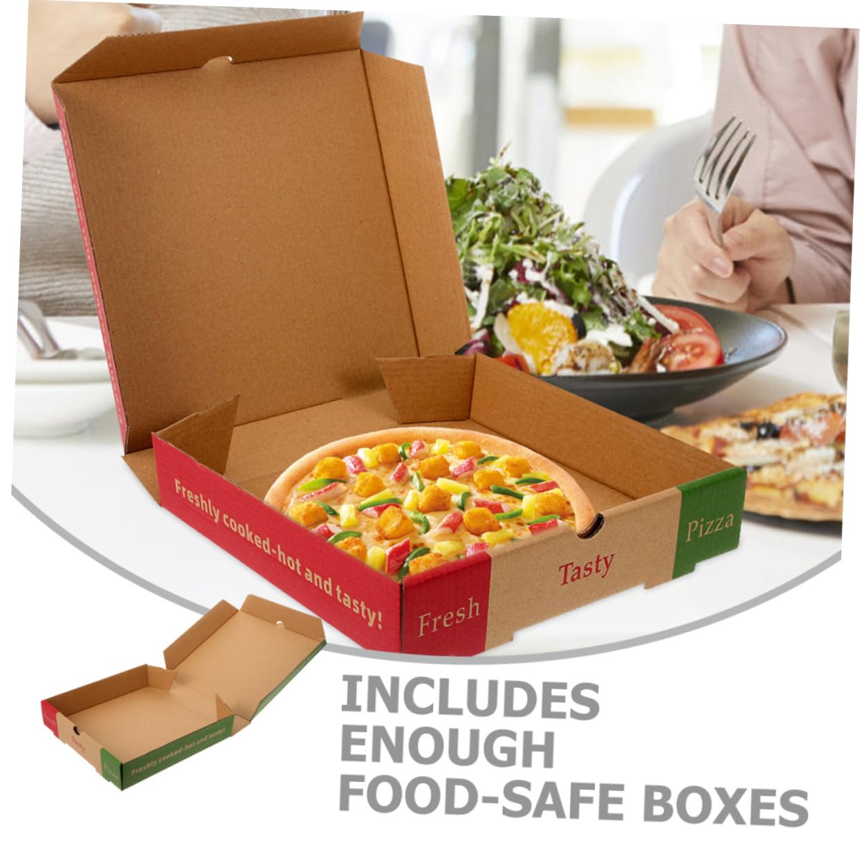GRIRIW 10pcs Pizza Takeaway Boxes Bulk 8in Square Paper Storage Containers for