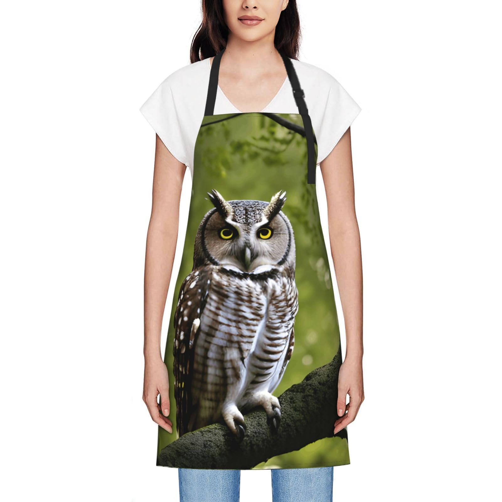 Kpxxaqt Unisex Black Owl Tree Branches Print Waterproof Apron For Women Reusable Aprons For Cooking Baking Gardening Painting