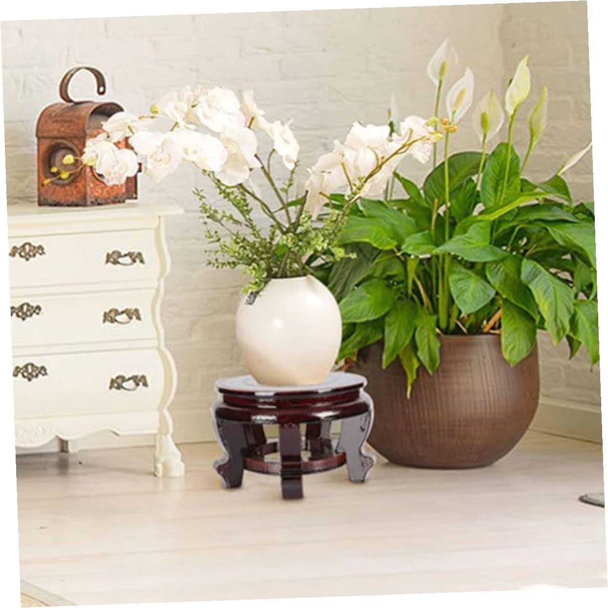 Gatuida Soporte para Macetas de Madera Maciza Redondo 24 Cm de Diámetro, Base Resistente para Plantas y Jarrones Decorativos, Elevador Estable para Interior y Exhibición de Estatuas