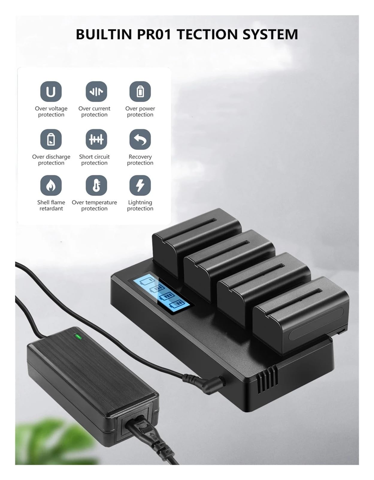 NP-F960 NP F970 Cargador Rápido De Batería De Cuatro Canales con Pantalla LCD, Compatible con Sony, For NP-F550 NP-F770 NP-F750 NP-FM50/FM500(EU Charger)