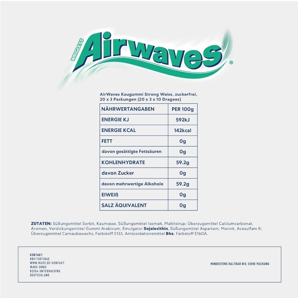 Airwaves Kaugummi Zuckerfrei, Strong Gum, 30 x 12 Dragees, Großpackung Chewing Gum, Kaugummi ohne Zucker mit Minz Frische (360 Dragees)