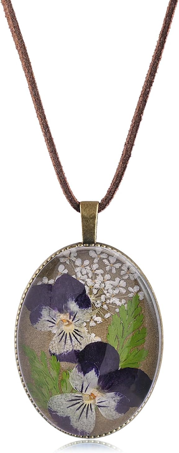 Vintage Real Flower Necklace for Women, Handmade Resin Pendant, Elegant and Unique, Meaningful Gift for Christmas, Mother’s Day or Any Special Occasion - Adjustable