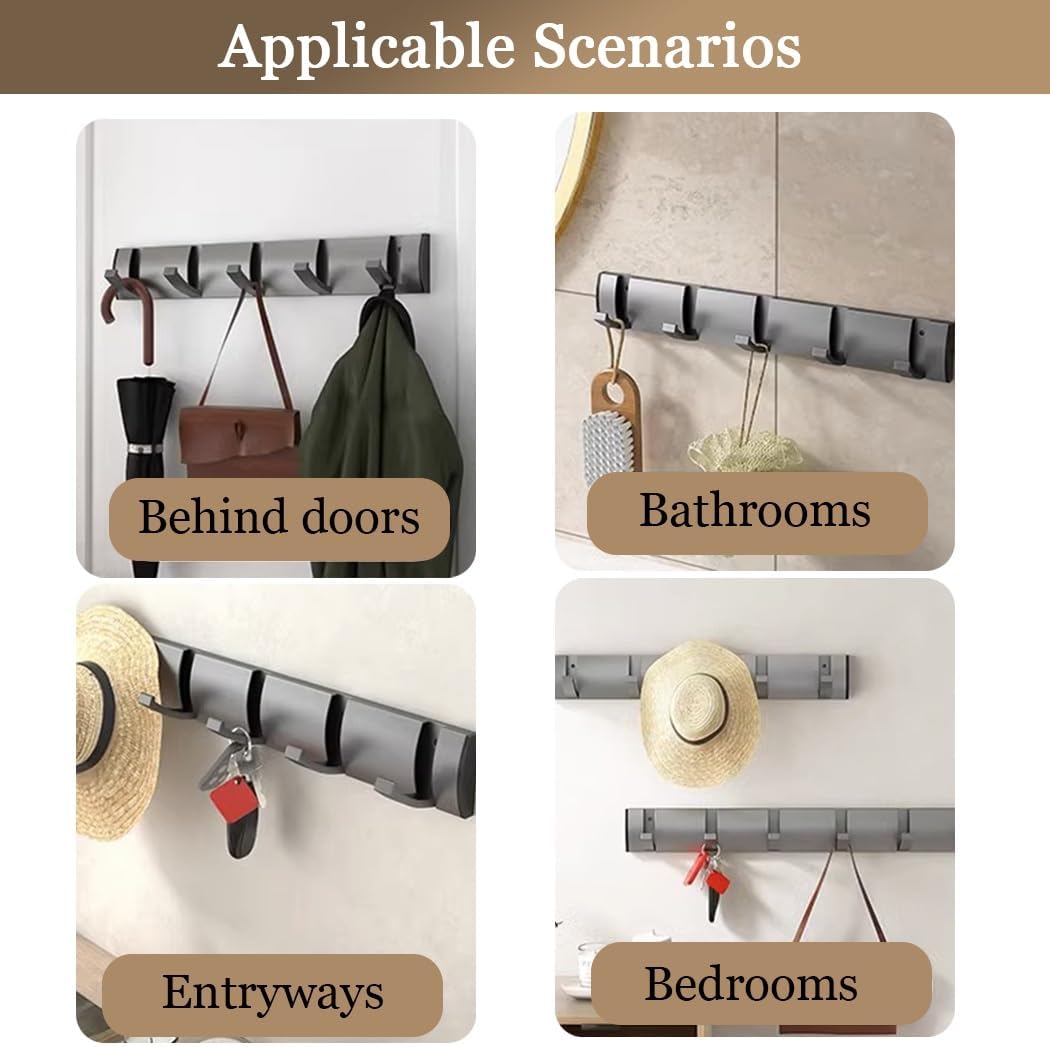 Wall-Mounted Coat Rack with 8 Foldable Hoo, Aluminum Hanr for Hats, Bags, Towels & Keys - Ele Black d Design for Entryway & Home nizat