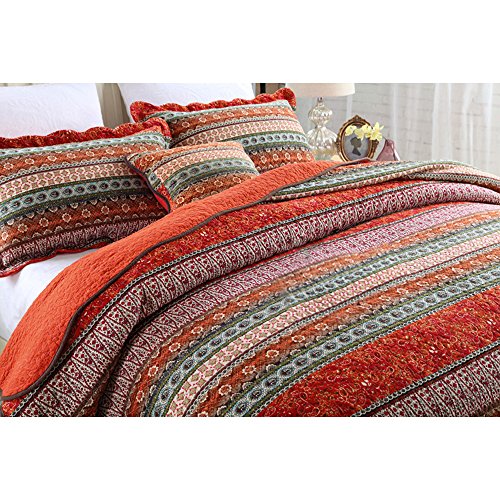 NEWLAKE Striped Classical Cotton Patchwork Bedspread Quilt Sets, Twin Size