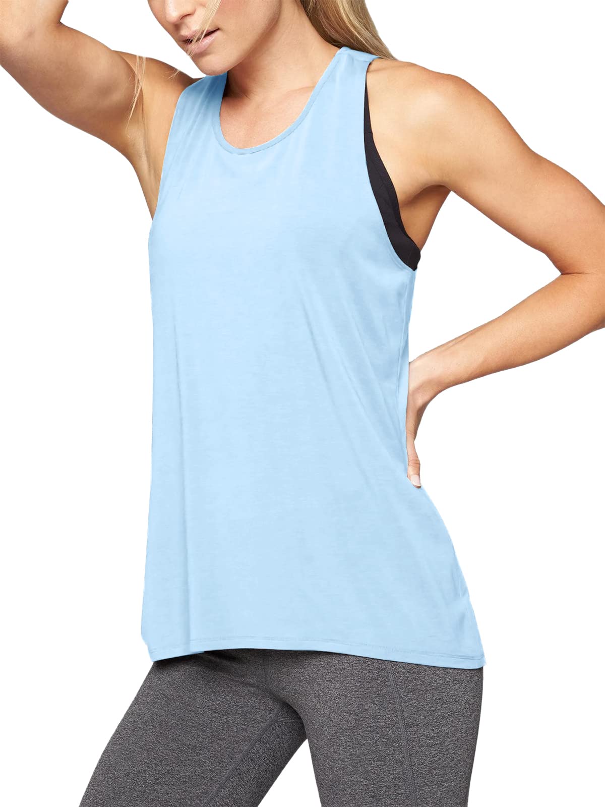 Mippo Topy treningowe dla kobiet joga sportowe koszulki tank topy siłownia letnie ubrania treningowe, Jasnoniebieski, XS