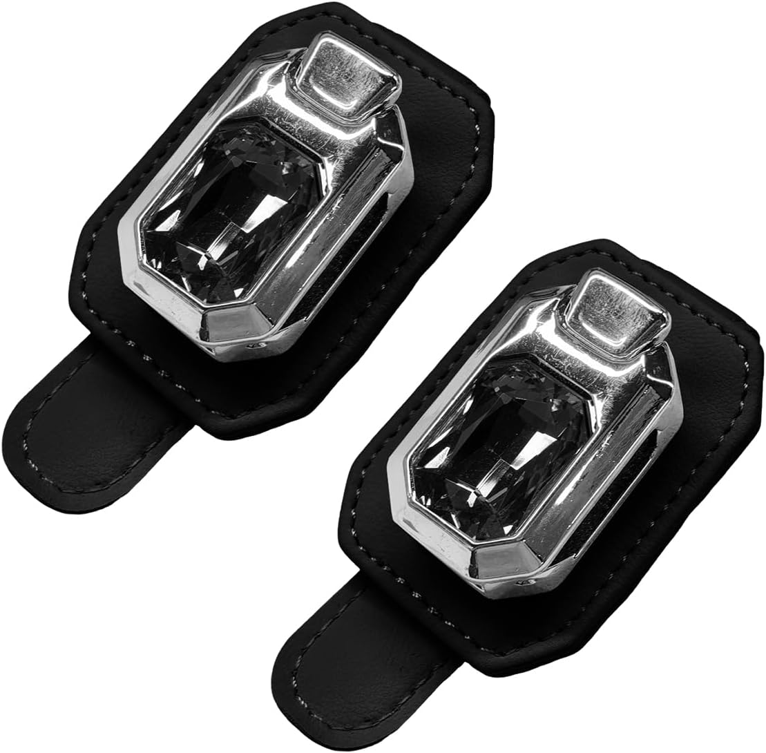 2PCS Sunglass Holder for Car Sun Visor, Leather One Handed Operation Eyeglass Hanger Clip, Universal Auto Interior Storage Organizer Accessories for Car SUV Truck(Crystal)