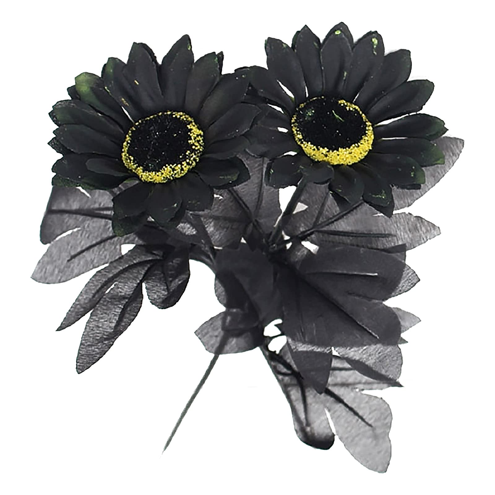 RESOYE Simulation Sunflower Stems, 10Pcs 16Inch Black Artificial Flower Glitter Sunflower Branches for Wedding Party Table Home Holiday Decor