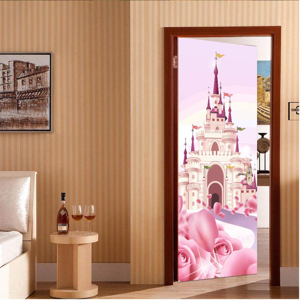 3D Door Sticker Castle Self-Adhesive Mural Home Decoration Wall Stickers Bedroom Living Room Removable Poster Art Stickers-90x200cm