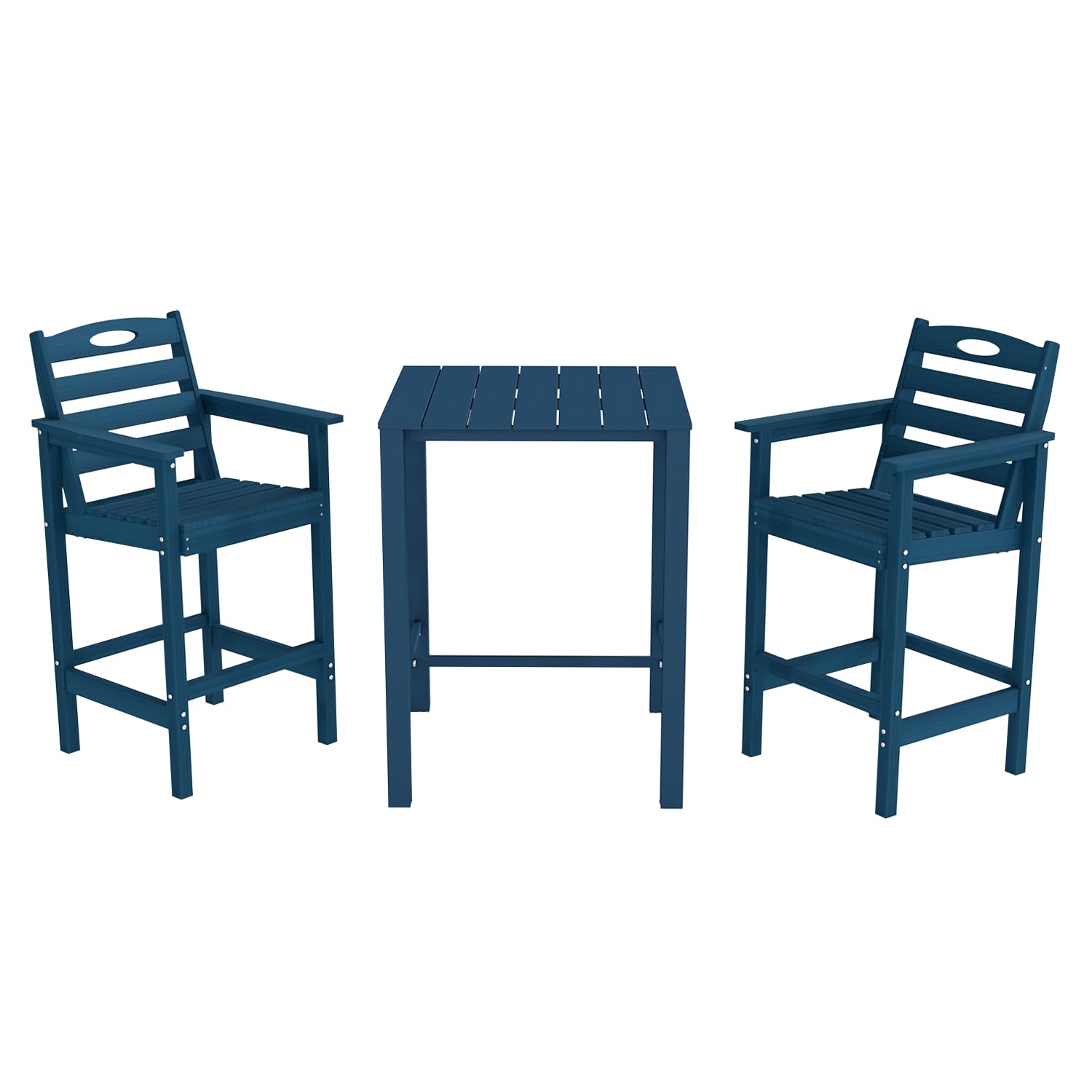 Domi HDPE Adirondack Patio Table and Chairs Set of 3, Adirondack bar Height Outdoor Table and Chairs, All-Weather HDPE Outdoor Bar Set for Poolside, Patio, Backyard, Navy Blue