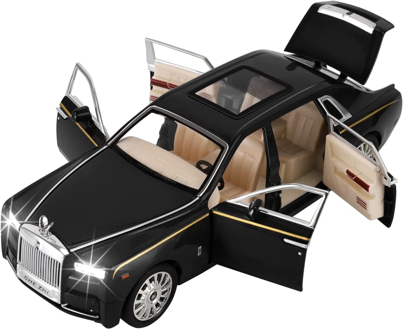 Easytobuy 1/24 Scale Wheels Diecast Rolls Royce Phantom Metal Model Pull Back Alloy Toys with Light and Sound Collection (Black)