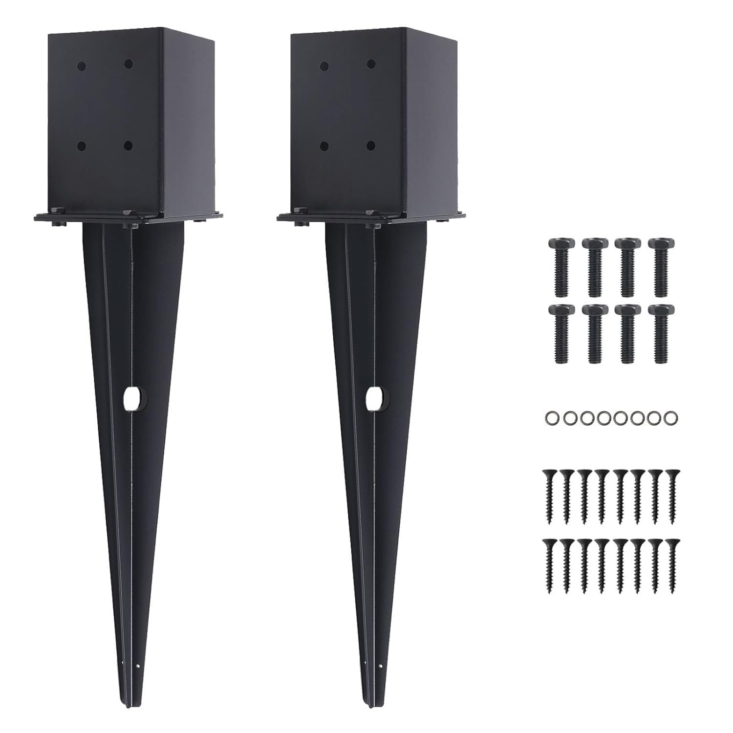 2 Pcs 4"x4" Fence Post Anchor,（Inner Size 3.6"x3.6"） Heavy Duty Fence Post Anchor Ground Spike 22" with Black Powder-Coated Outdoor Support Deck,Fence