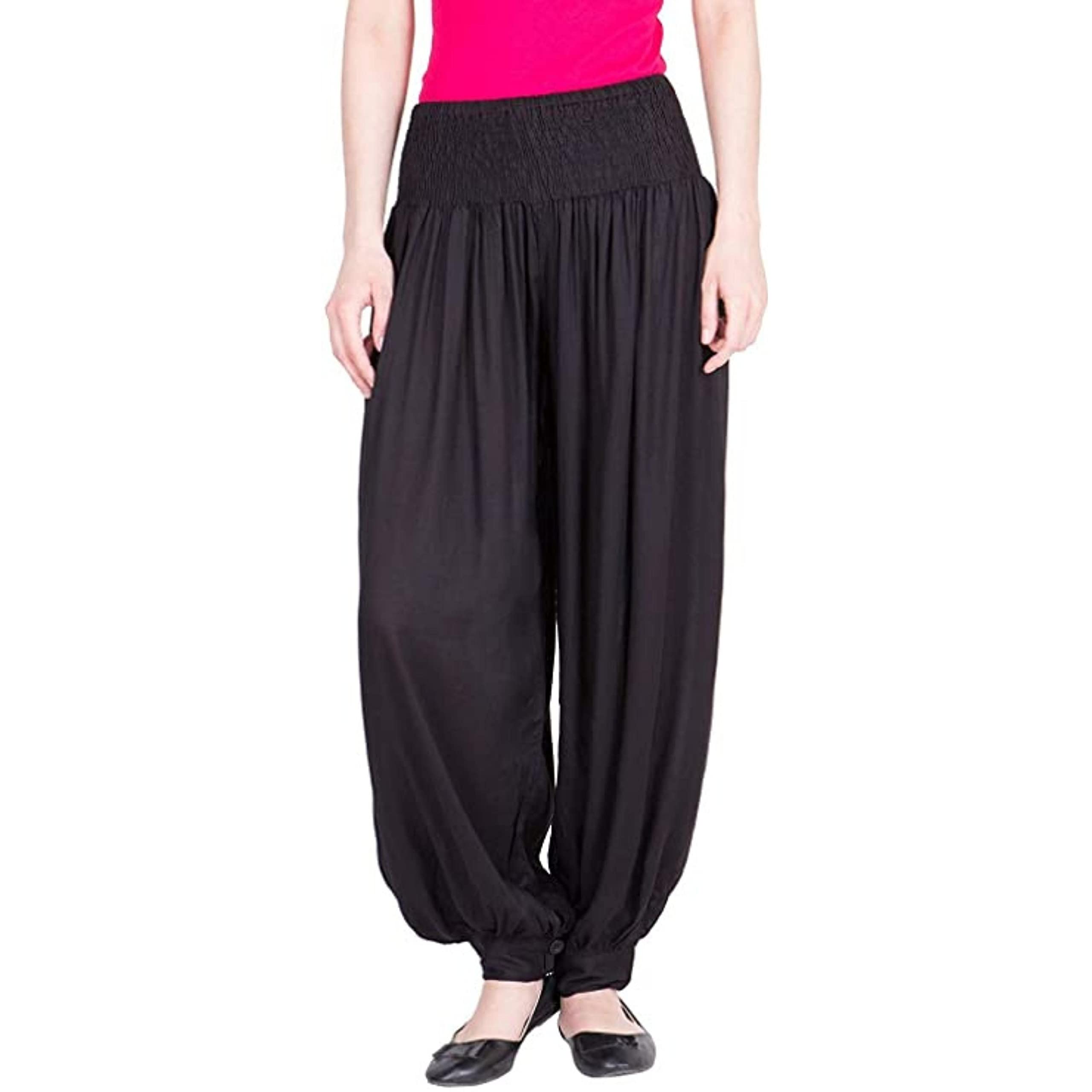 lujoso Women's Rayon Harem Pant | Harem Pant for Women | Dhoti | Patiala Pants | Stylish Afghani Salwar Palazzo Pants | Comfortable & Regular Fit Pants for Yoga, Dancing (Free Size, Pack of 1) Black-picture-19