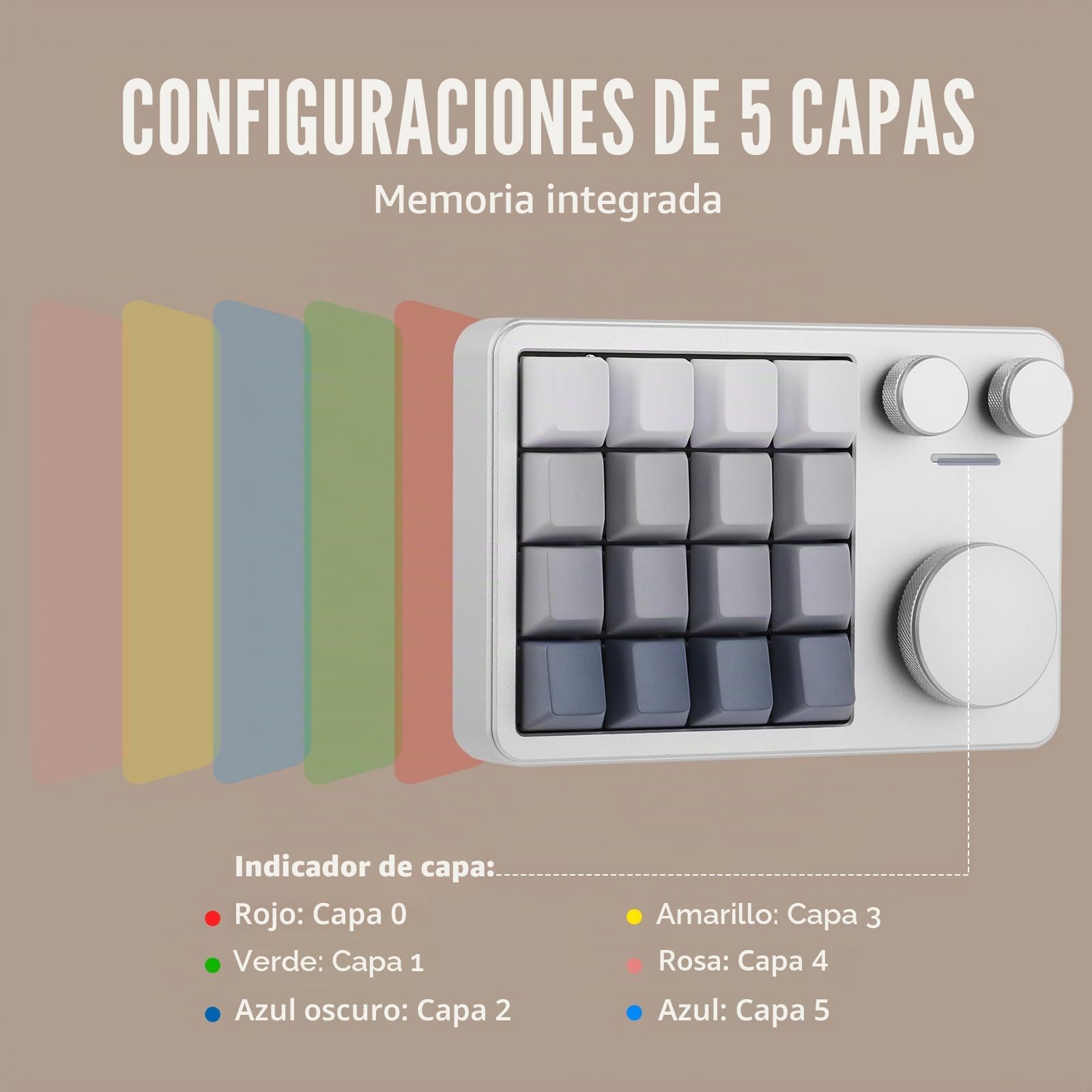 KiiBoom Cybrix 16 VIA Programable Macro Pad - 16 Teclas + 3 Botones Numpad Type-C de Aluminio, PCB Hot-Swappable PCB, RGB Keyboard, Teclado numérico ligero y portátil para Windows y Mac (Plata)