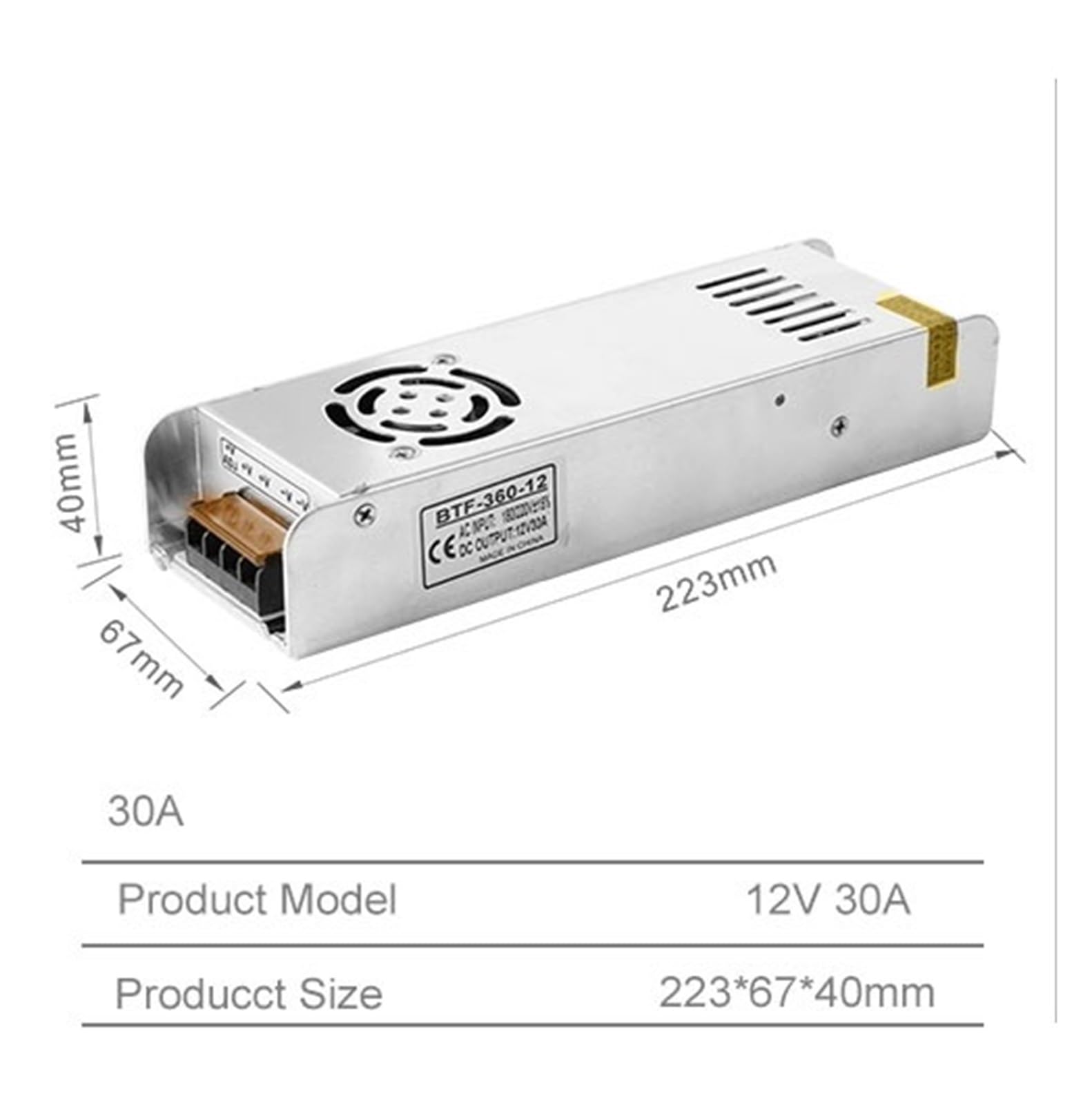 Fuente de alimentación LED DC12V, transformador de interruptor 15A 16.5A 20A 30A, adaptador de tira de luz LED WS2811/WS2815,(180/220 to 12v20a)