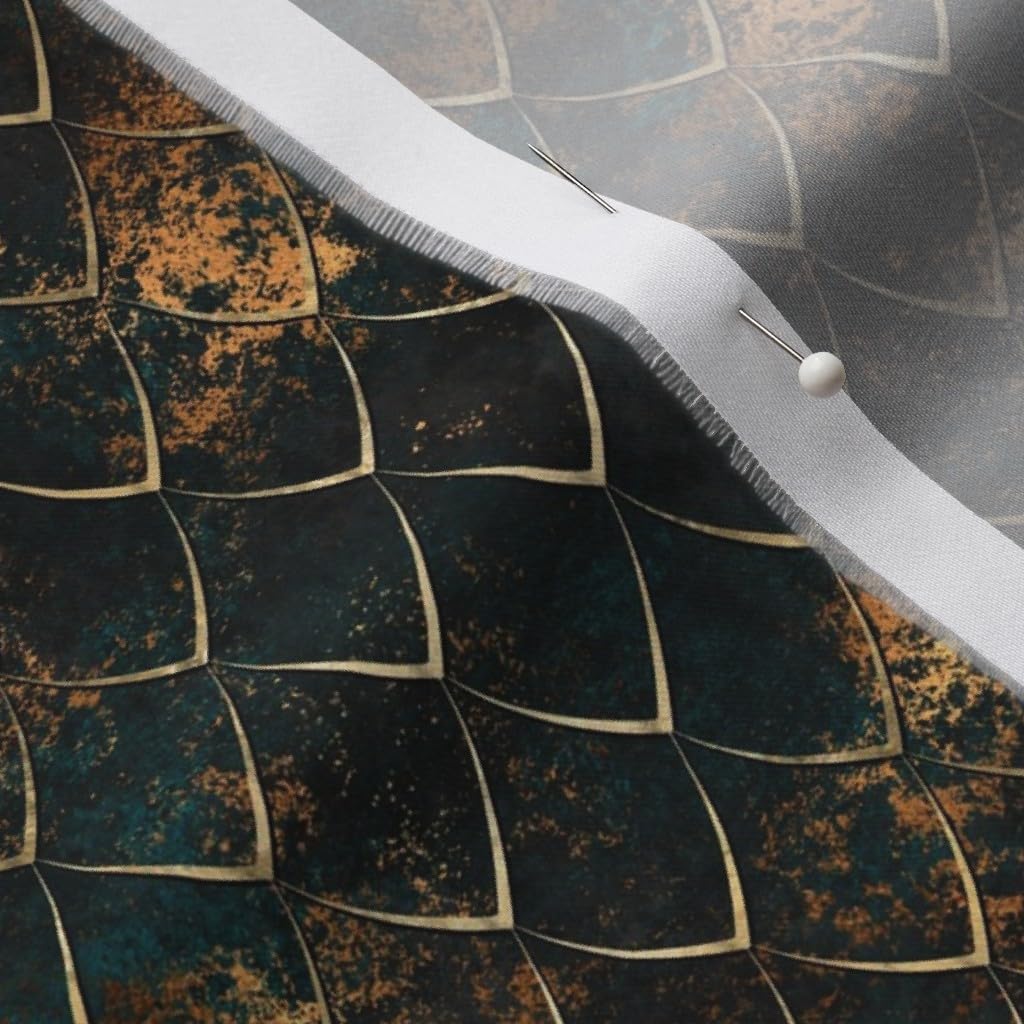 Spoonflower Fabric - Dark Scales Black Green Fantasy Cosplay Fish Dragon Mermaid Printed on Organic Cotton Sateen Fabric by The Yard - Sewing Quilting Apparel Home Decor