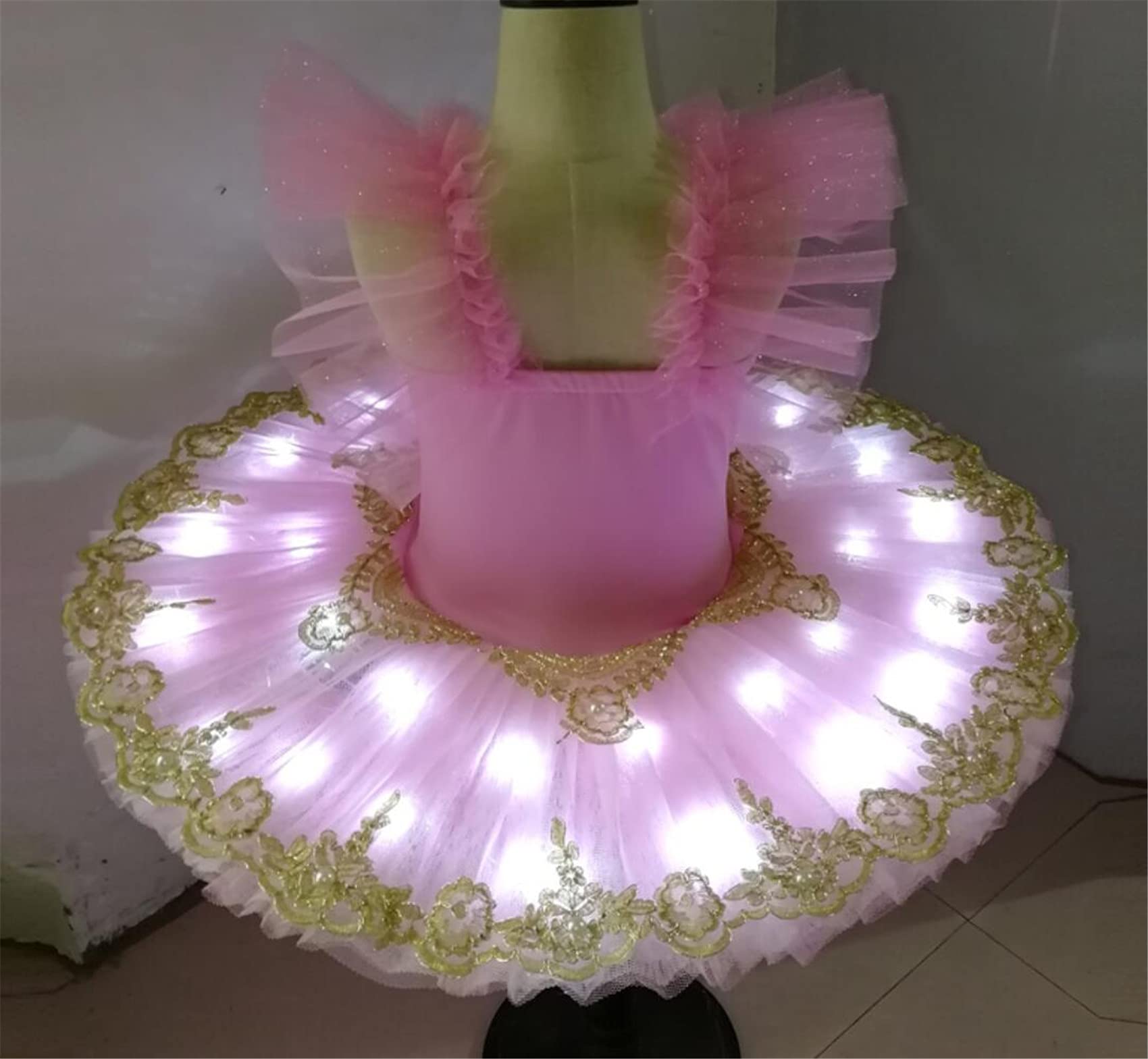 2022 Led Light Swan Lake Ballet Tutu Dress Girls Balerina Dress Kids Ballet Dress Dance Stage Party Costumes, różowy, 110 cm