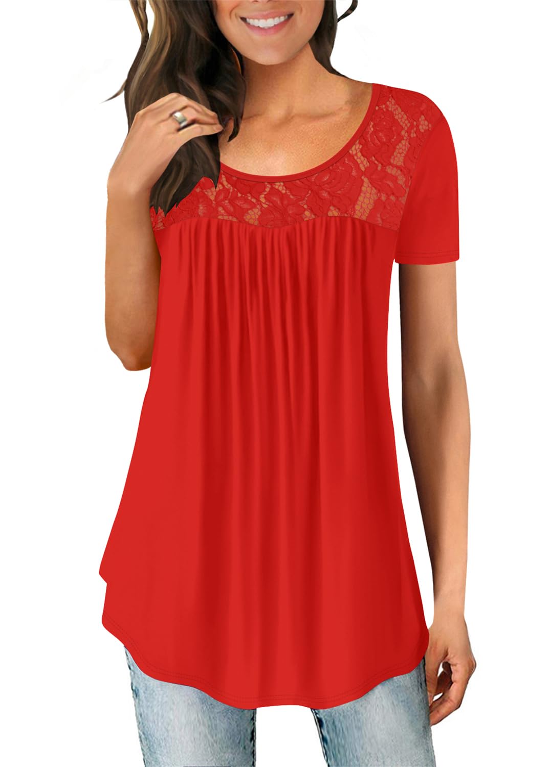 MagrittaWomens Blouse Summer Short Sleeve Shirt Crew Neck Casual T-Shirt Tunic Tops…