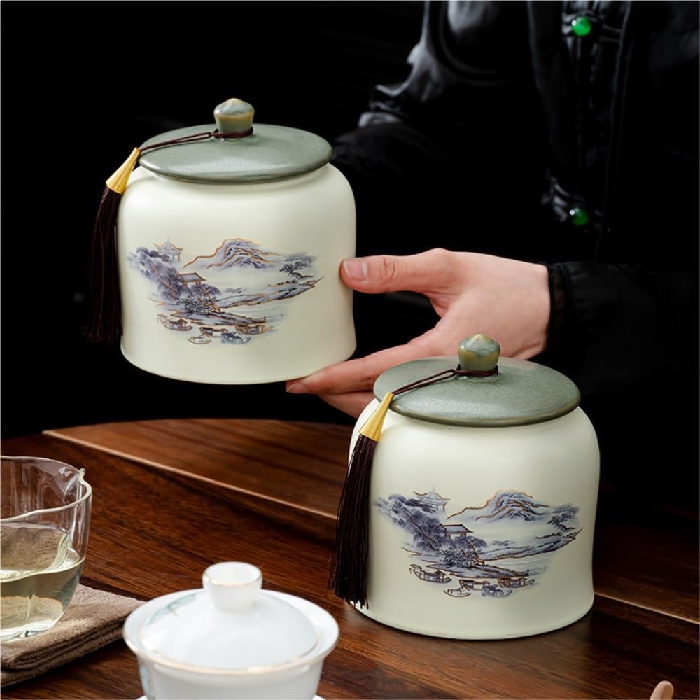Set Da Tè Barattolo di ceramica for conservare il tè sfuso, barattolo sigillato, barattolo for conservare i condimenti da cucina, set da tè cinese retrò, set di scatole regalo con doppio barattolo Bar