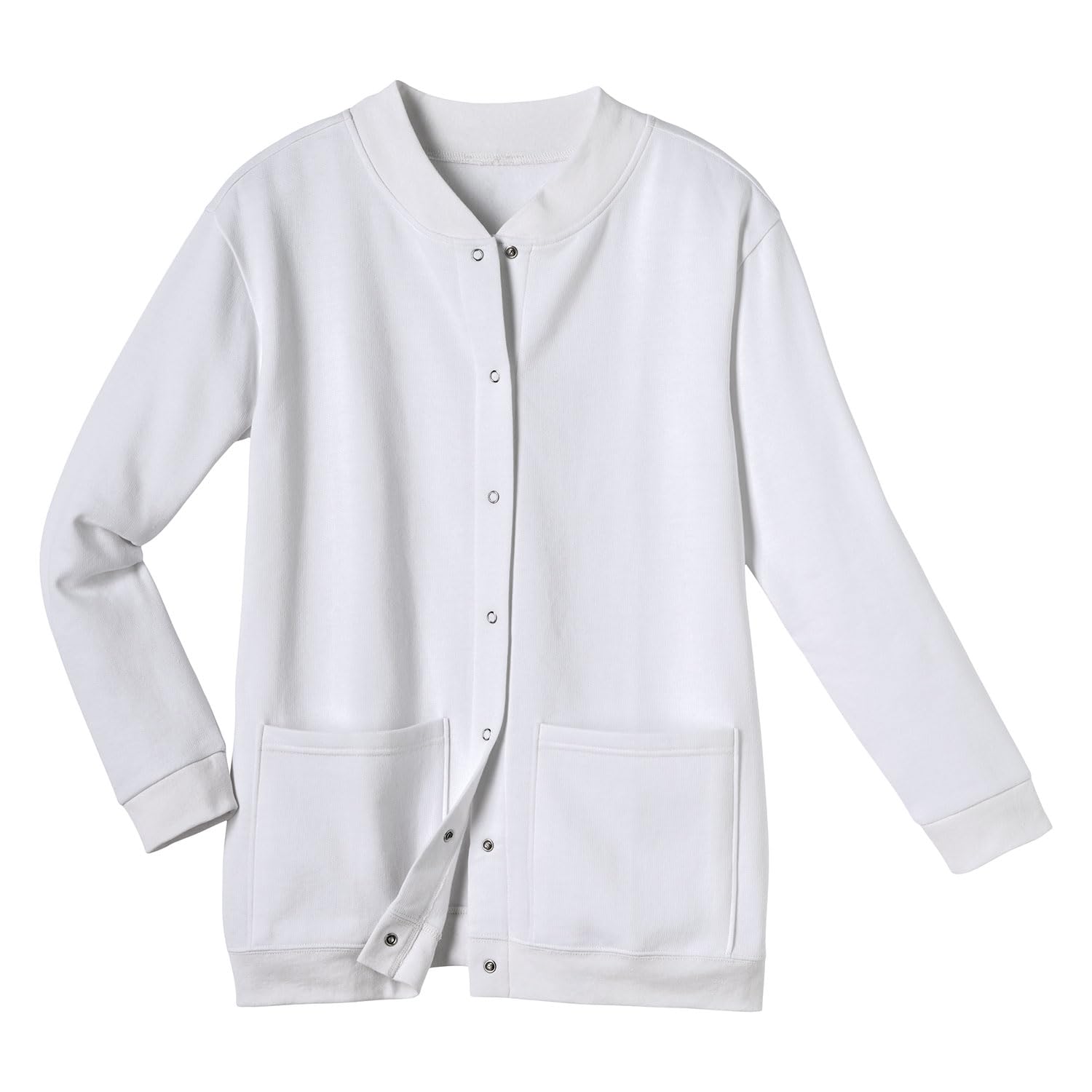 CATALOG CLASSICS Womens Fleece Jacket Snap Front Cardigan Sweatshirt for Women, Medium, White