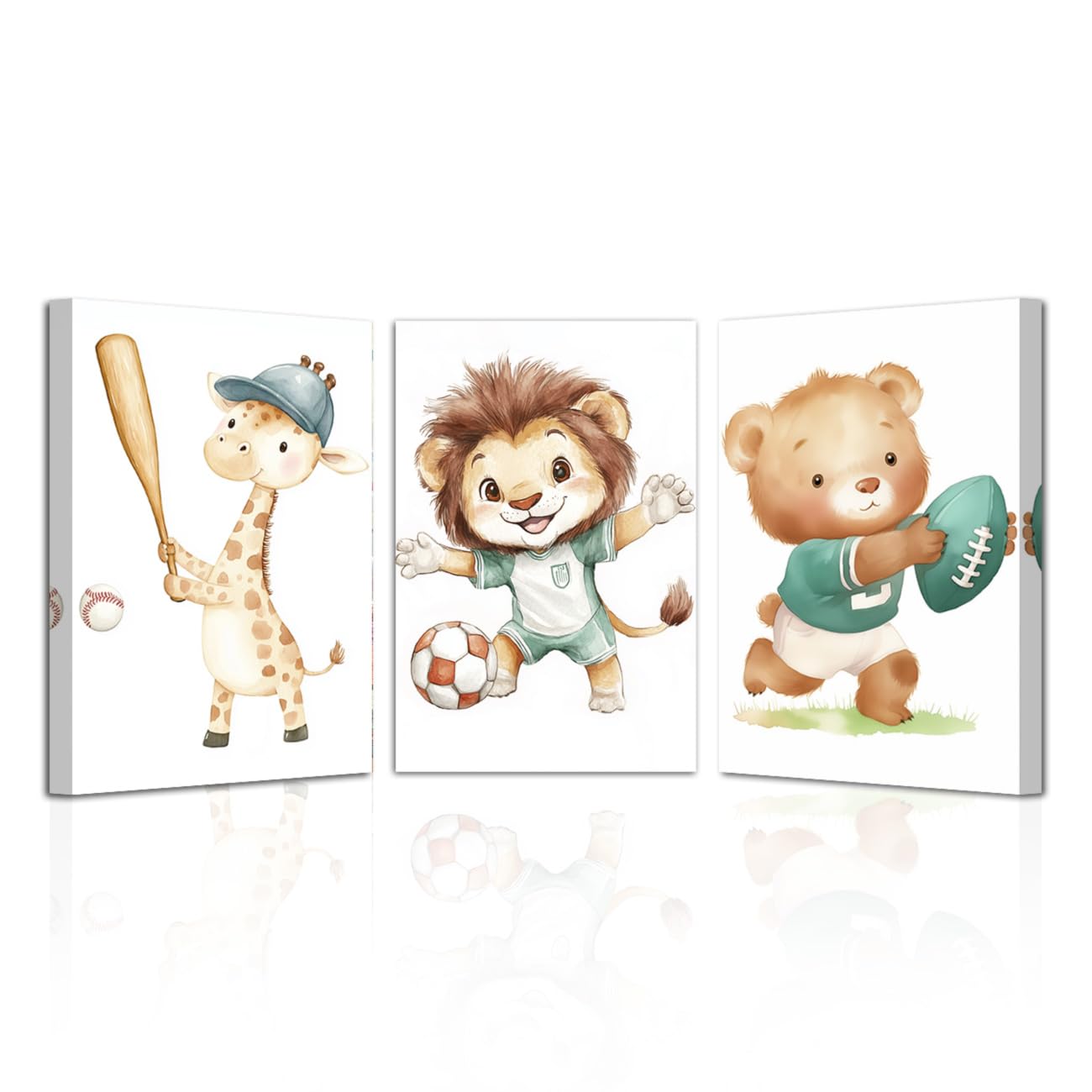 LZIMU Nursery Animal Canvas Wall Art 3 Pieces Cute Animal Baby Picture Prints Woodland Nursery Painting for Kids Boy Girls Room Decor Framed (Brown, 20x28inchx3 Pieces)