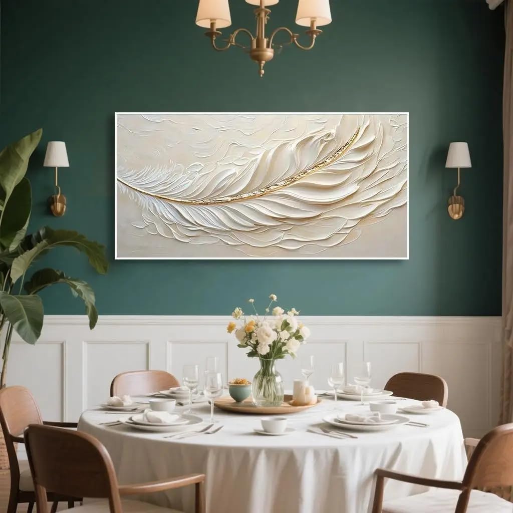 LTjiajuypd Canvas Prints Abstract Gold Accent Feather Painting On Art, Neutral Tone Wall Home Decoration(80X160cm)