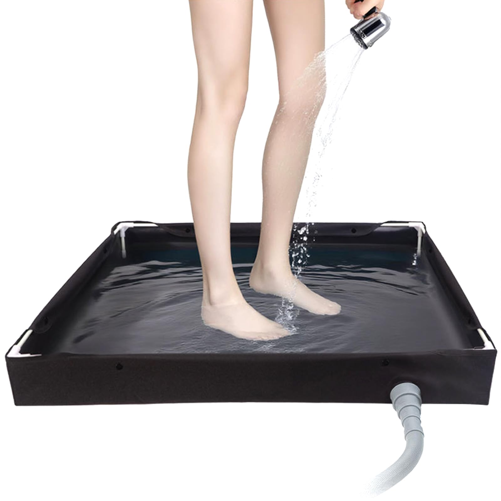 Foldable Shower Base, with Drain Hose Camping Shower Tent Floor Base Outdoor Tent Showers Tray for RV Outdoor Camping Showers Beach Pet Motorhomes Bathing Tray