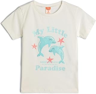 تيشرت قطن كلاسيكي بأكمام قصيرة ورقبة دائرية ضيقة مطبوع عليه دولفين للبنات الصغيرات من كوتون (عبوة من قطعة واحدة)