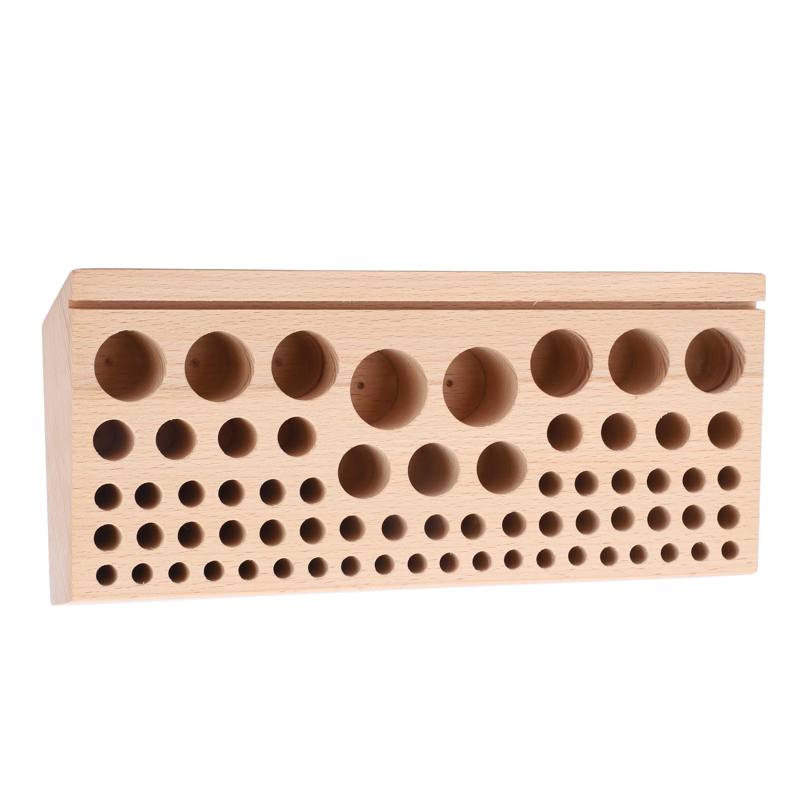 Portastrumenti in pelle con 68 fori, organizzatore professionale per strumenti di lavorazione della pelle, scatola di conservazione in legno di faggio con posizione dei fori