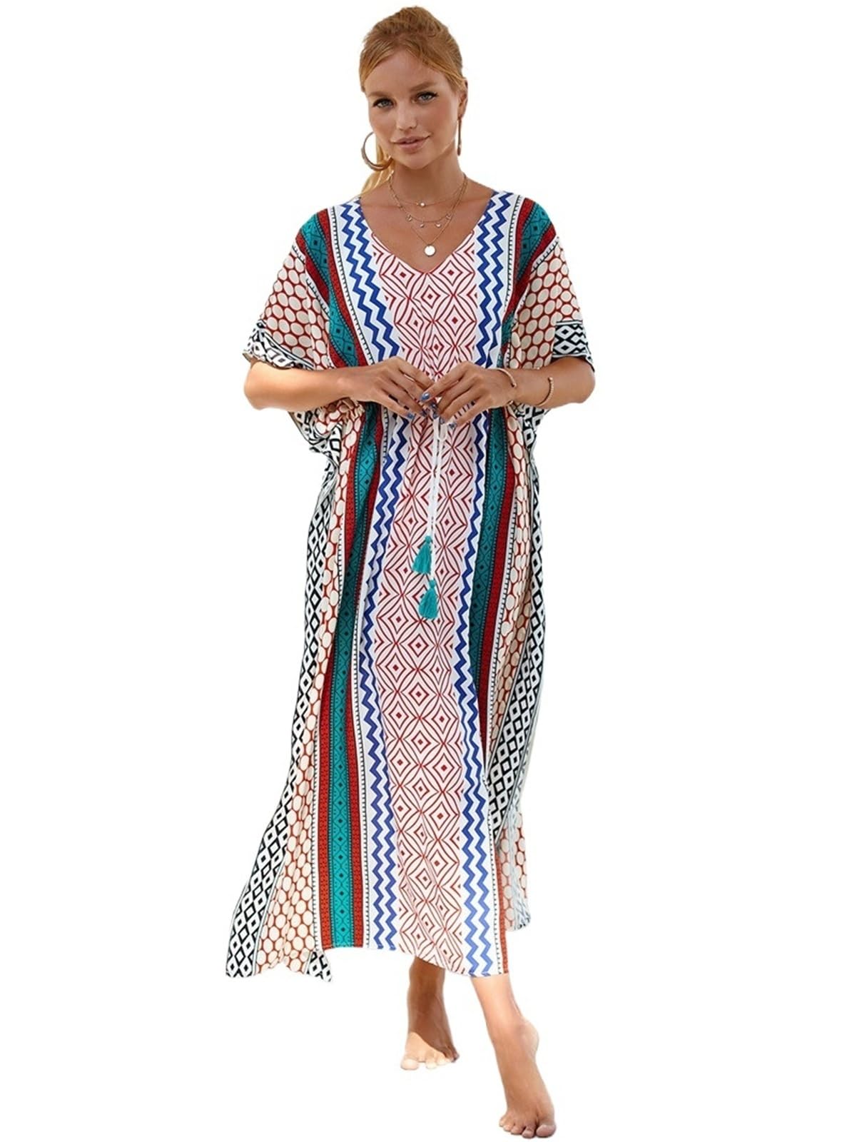 Prendas para Cubrir Y Ponerse De Baño para Mujer Caftanes de Talla Grande for Mujer, Vestidos Largos caftán, Traje baño con cordón en la Cintura