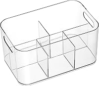 Vista 4 de 5-Compartment Clear Plastic Bin - Divided Art Supplies, Cosmetic Makeup Caddy Organizer - Multiuse Storage Container for Vanity, Bathroom, Kitchen