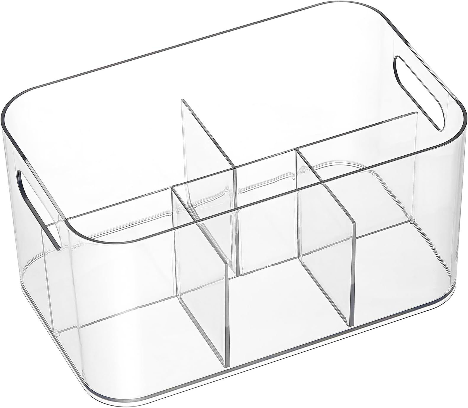 AOZITA 2 Pack, 5-Compartment Clear Plastic Bin - Divided Cosmetic Makeup Caddy Organizer - Multiuse Storage Container for Vanity, Bathroom, Kitchen, Pantry, Office, Craft, Cutlery Cabinet Organizing