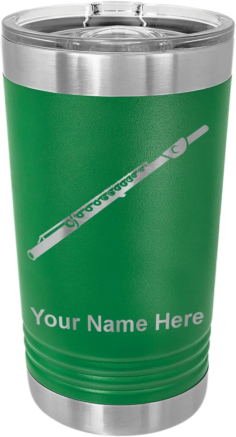 LaserGram 16oz Vacuum Insulated Pint Tumbler, Flute, Personalized Engraving Included (Green)