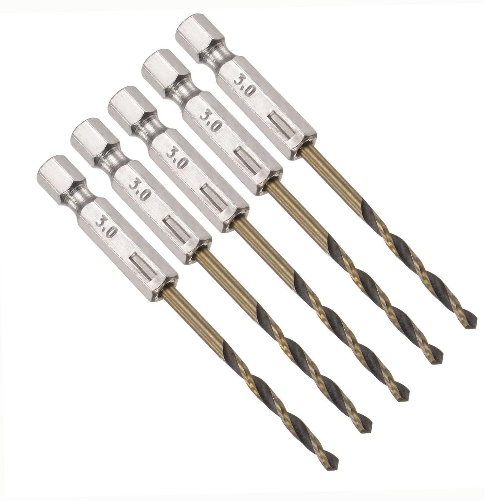 TOP-VIGOR 5Pcs 3mm HSS Hex Shank Twist Drill Bits, High Speed Steel Drill Bit Set 1/4 Inch Shank