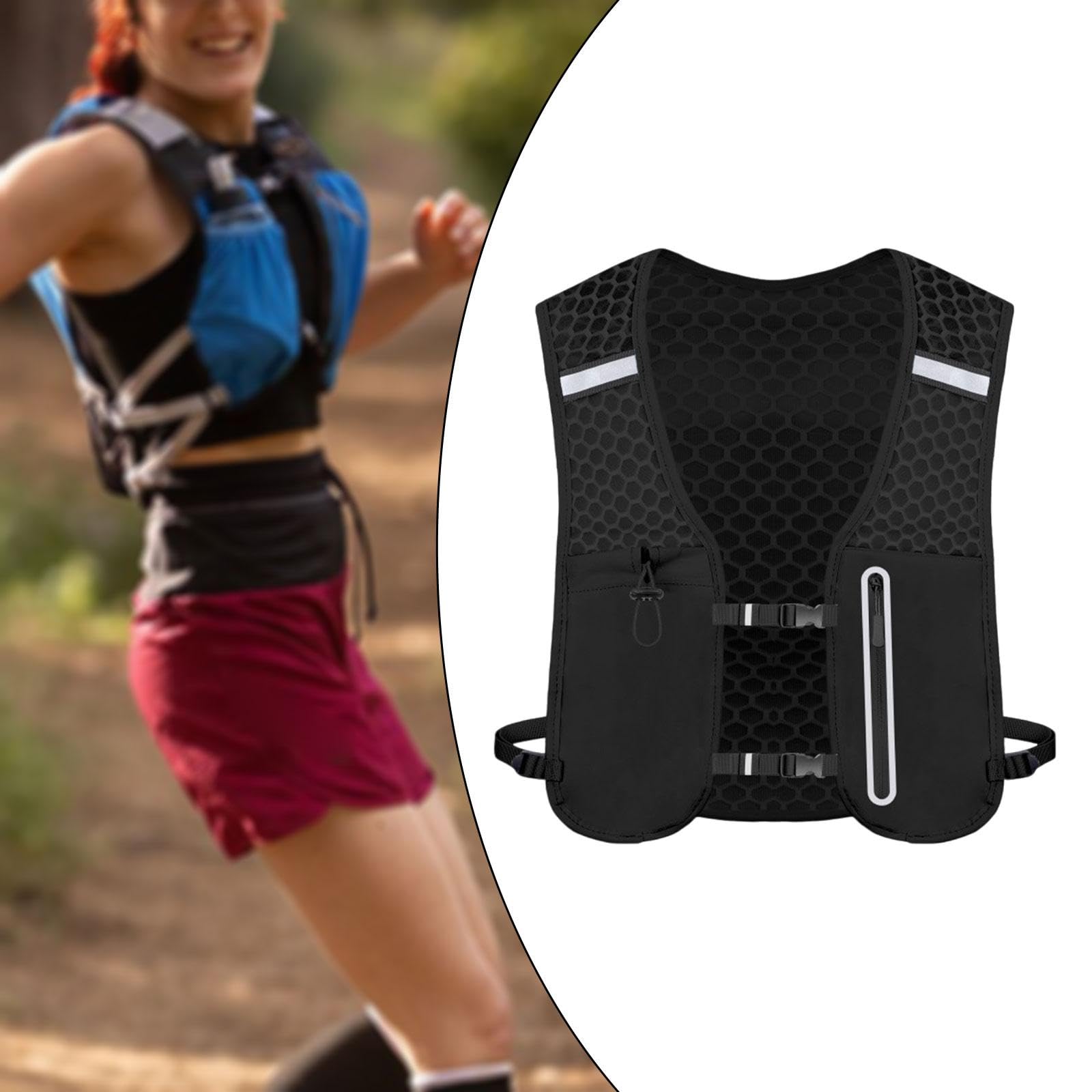 Menolana Running Vest Pack for Women Men Breathable Portable Phone Holder Hydration Vest Water Backpack for Adventure Climbing Hiking, Black