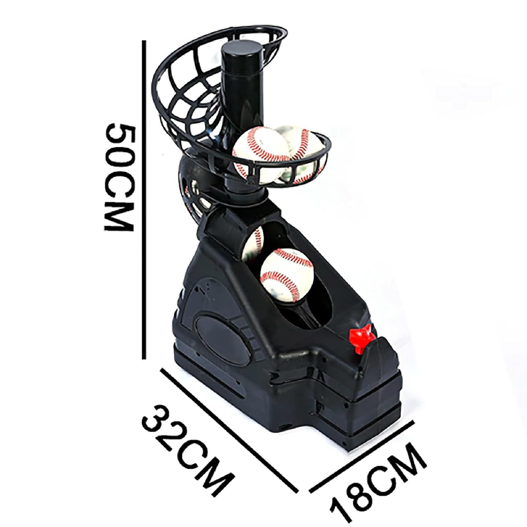 Macchina per lanciare palline da baseball e tennis, design portatile, distanza di volo regolabile, alimentato a batteria o adattatore CA