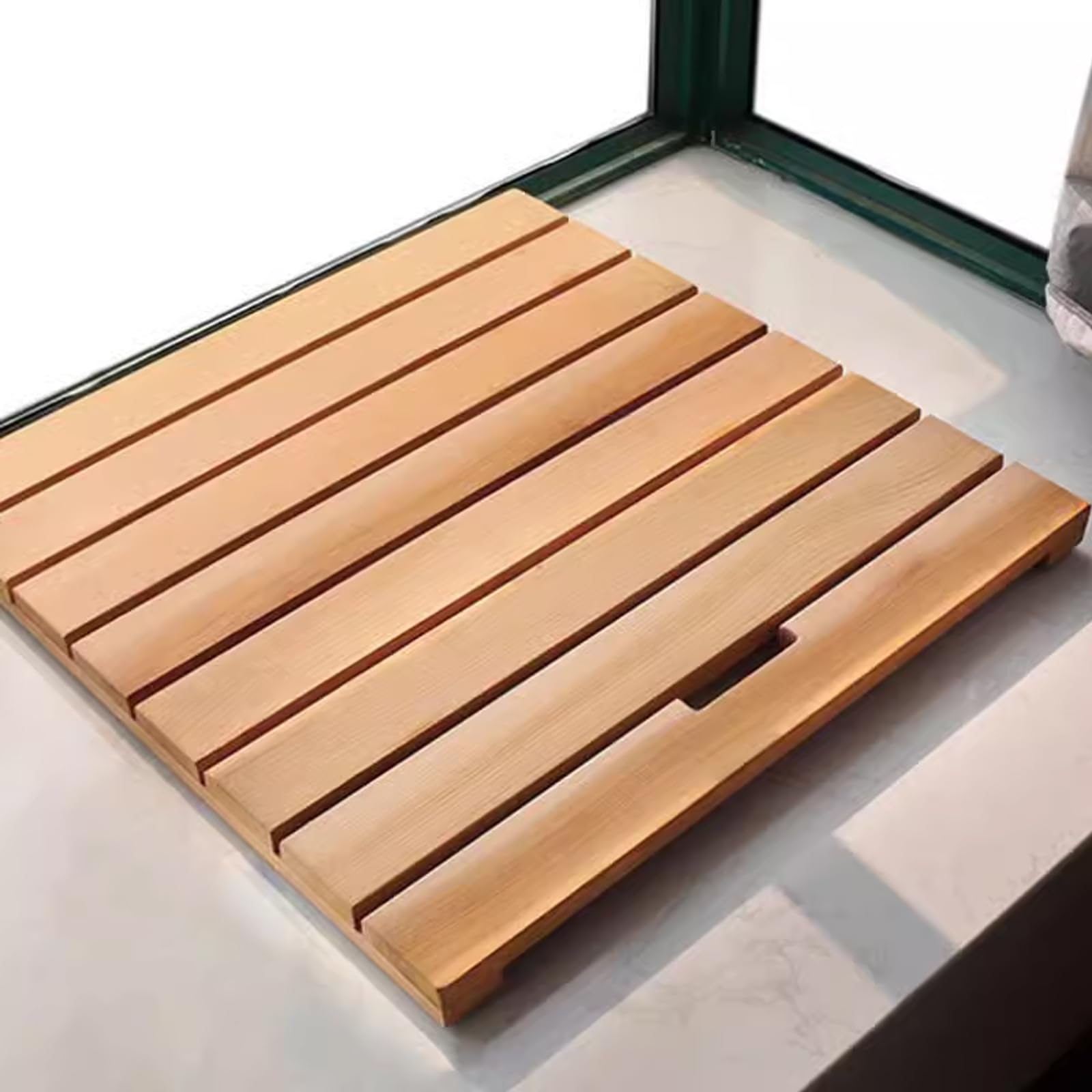 Multipurpose Rectangular Wooden Bath Mat,Bamboo Bath Mat,Slatted Duckboard Design,Water Resistant Shower Mat,Kitchen Mat,Bathtub Mats,Toilet Pedal,with Non Slip Feet and Handle (40x50cm/16x20in)