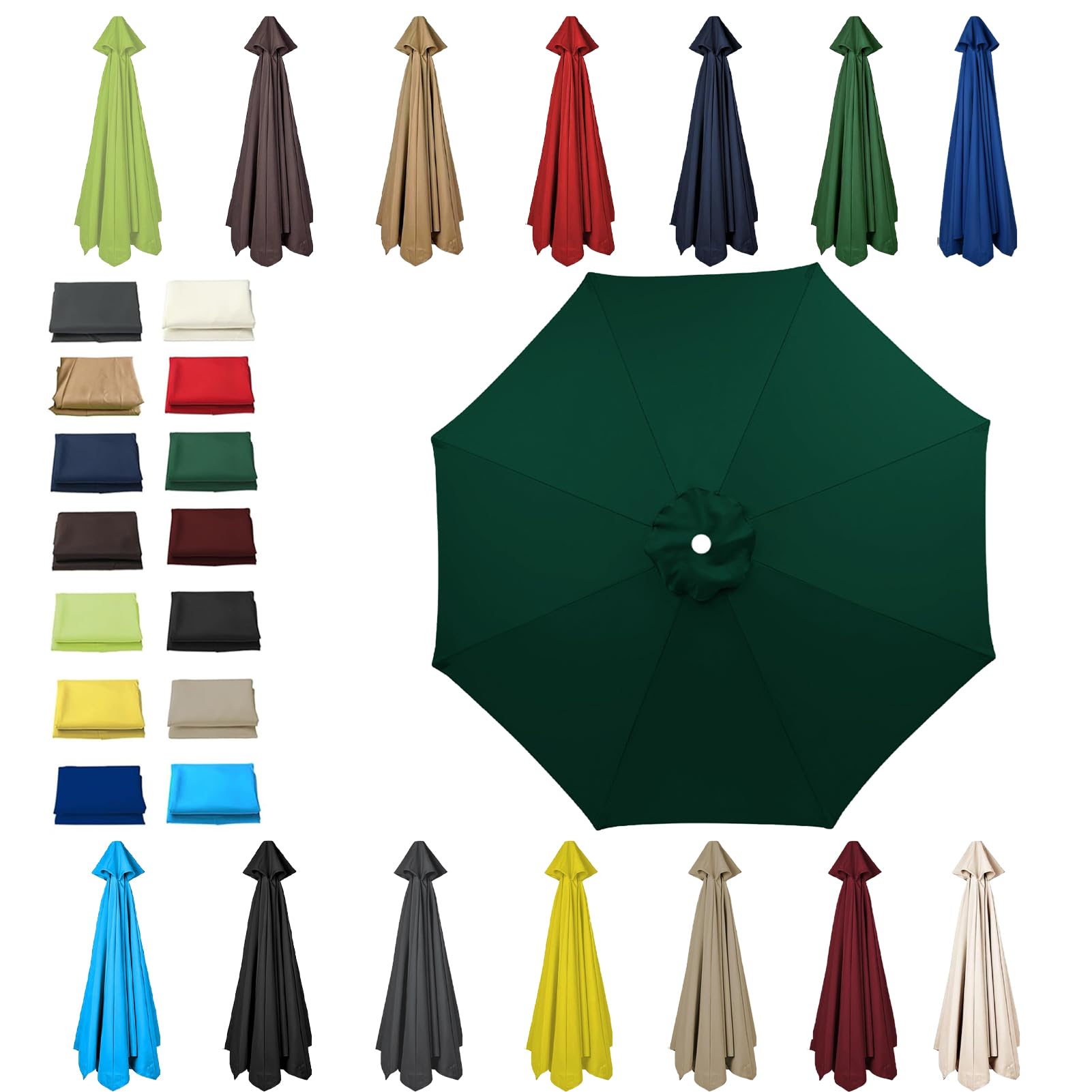 HonunGron 6 Ribs/8 Ribs Replacement Parasol Cover, 3.0m/2.7m/2.5m/2.3m/2m Umbrella Canopy Replacement, Sun Umbrella Replacement Cloth, UV 50+ Garden Parasol Canopy Cover (6 ribs-3m(9.8ft),Dark Green) — image 1