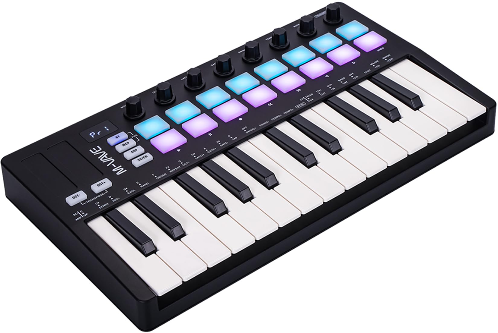 M-VAVE 25 touches 16 pads de batterie rétroéclairés Clavier MIDI - Beat maker professionnel et Keytar pour la production musicale au clavier Batterie intégrée Wireless Connect, MIDI 16 PADS, Noir