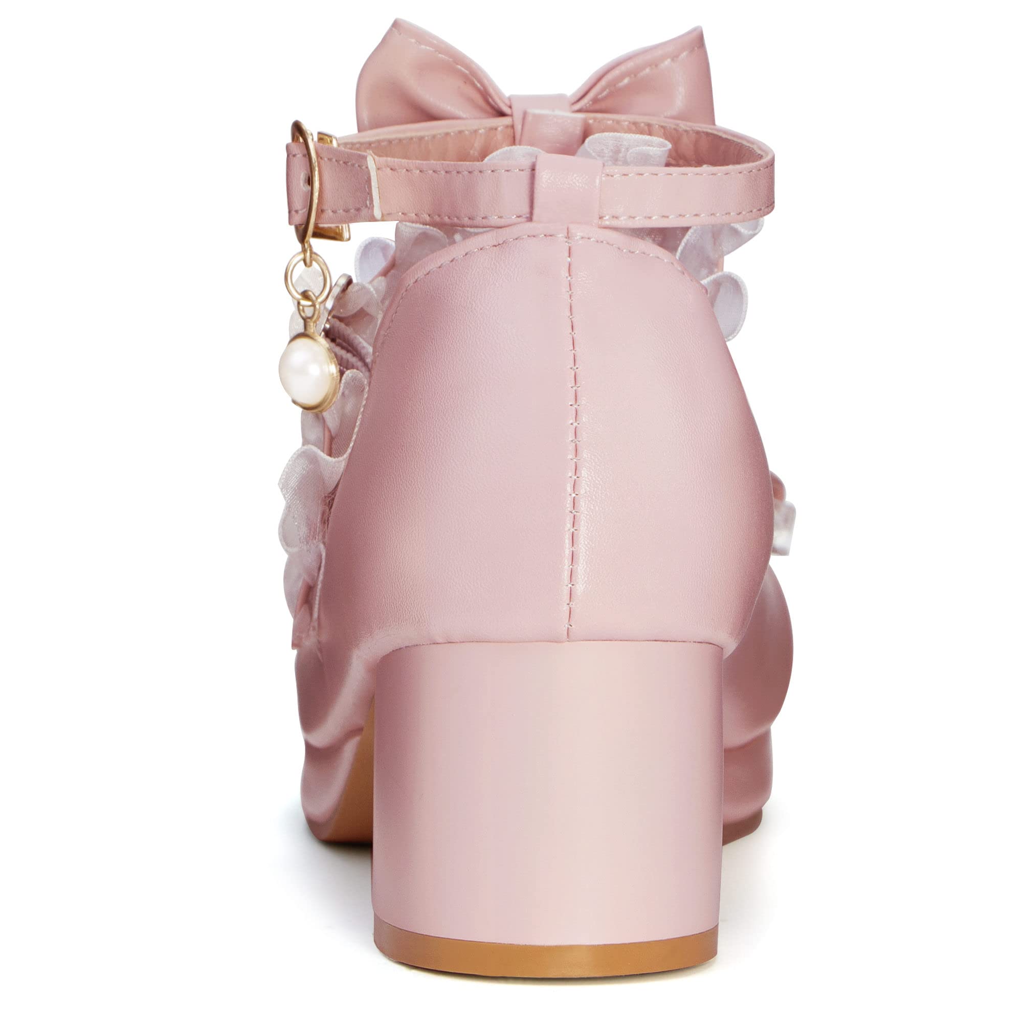 elerhythm Damen Mary Jane Plattform Chunky Block Heels Nettes Cosplay Kawaii Bow Lace Kleider Gekreuzt Runde Zehe Knöchelriemen Schuhe