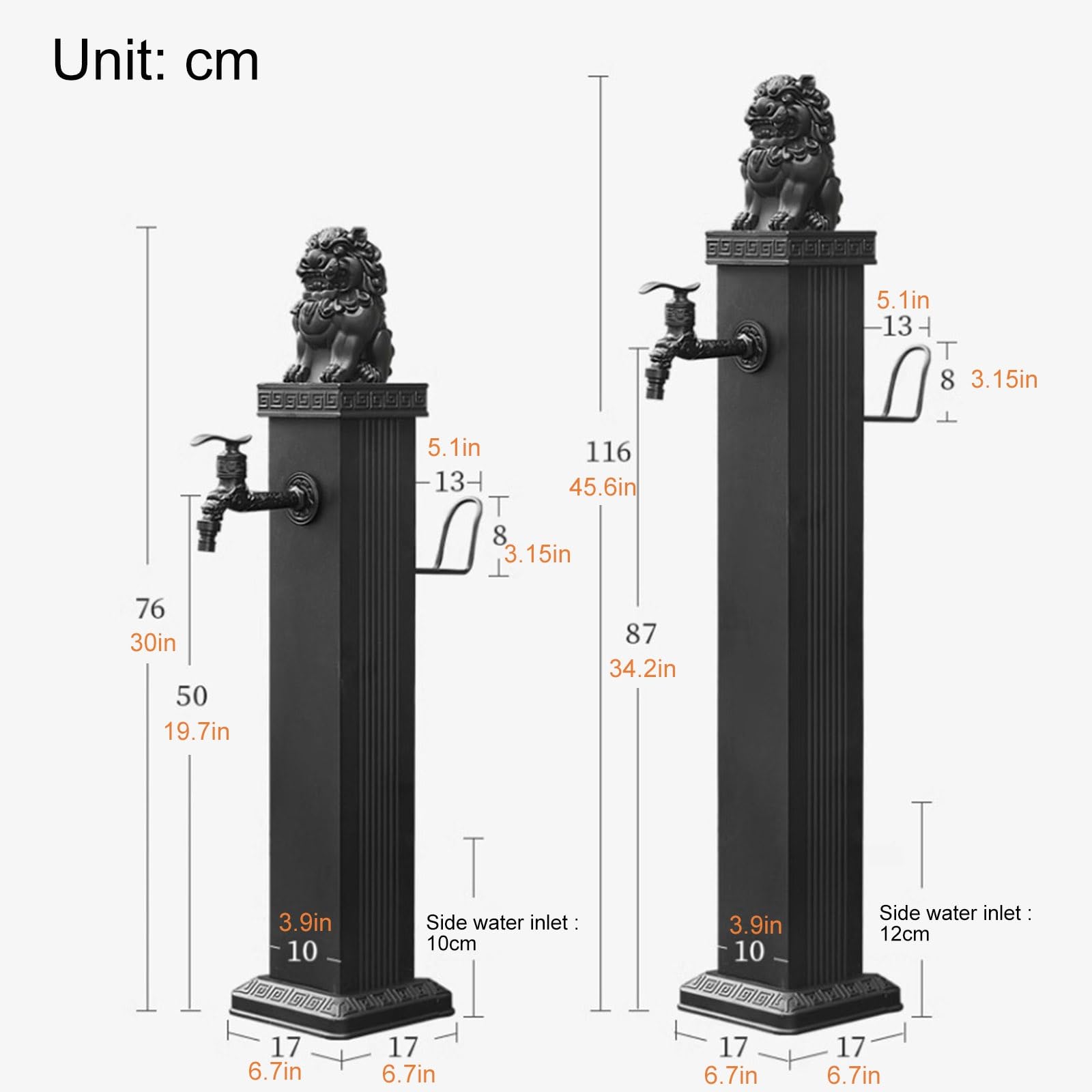 Columna de agua para jardín con soporte de manguera, dispensador de agua de fuente decorativa, hidrante al aire libre para riego y lavado