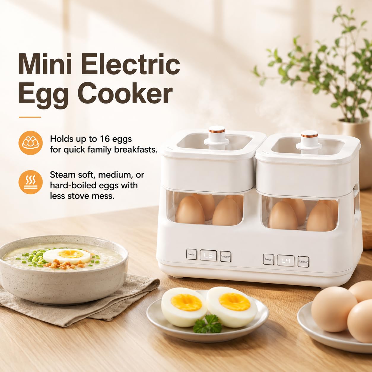 Mini cocina de huevos eléctrica, caldera huevos rápida con apagado