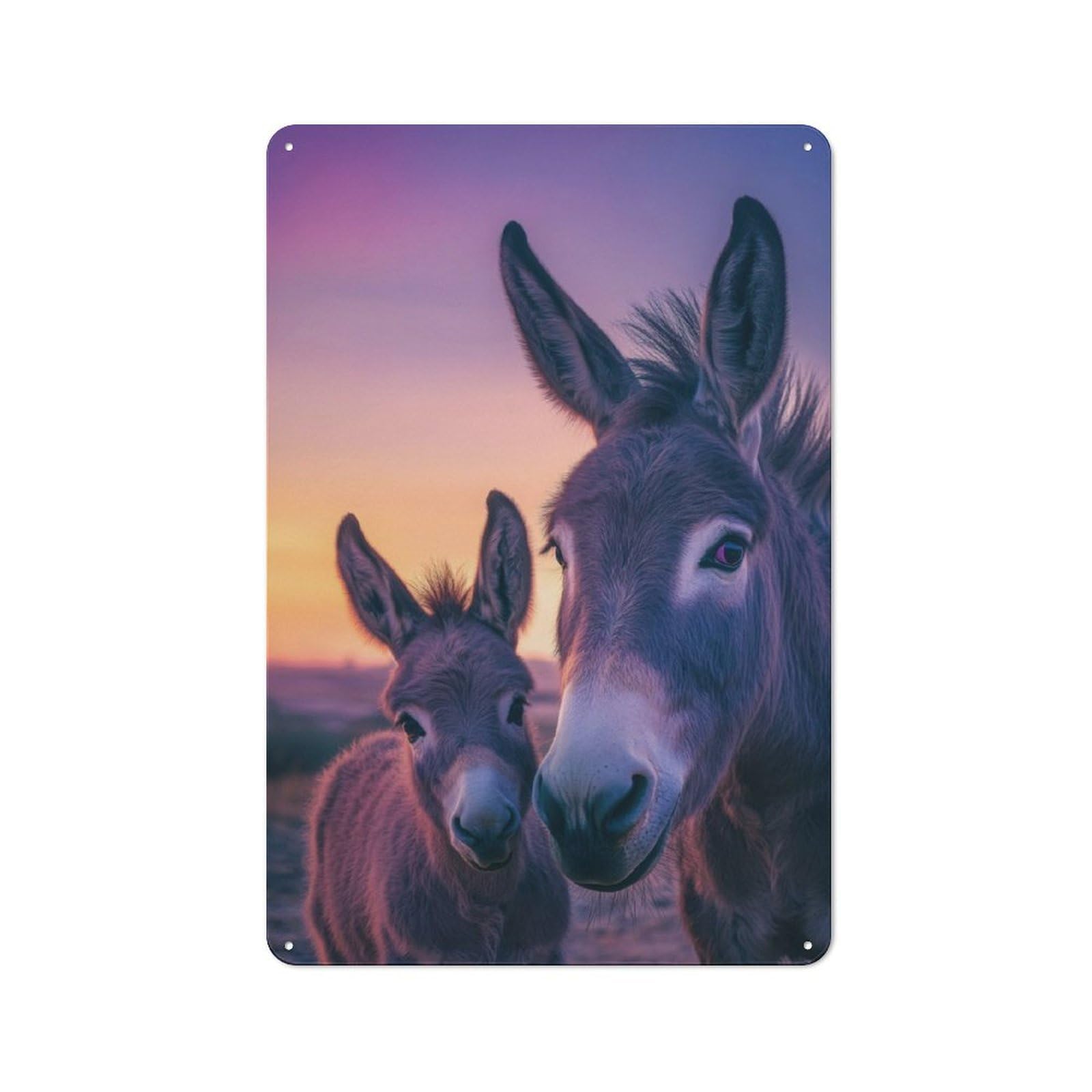 Junmoney Donkey Duo At Sunset Rustic Tin Wall Plaque 30X20cm For Guest Room Or Hallway, For Garage, Workshop And Man Cave Decoration