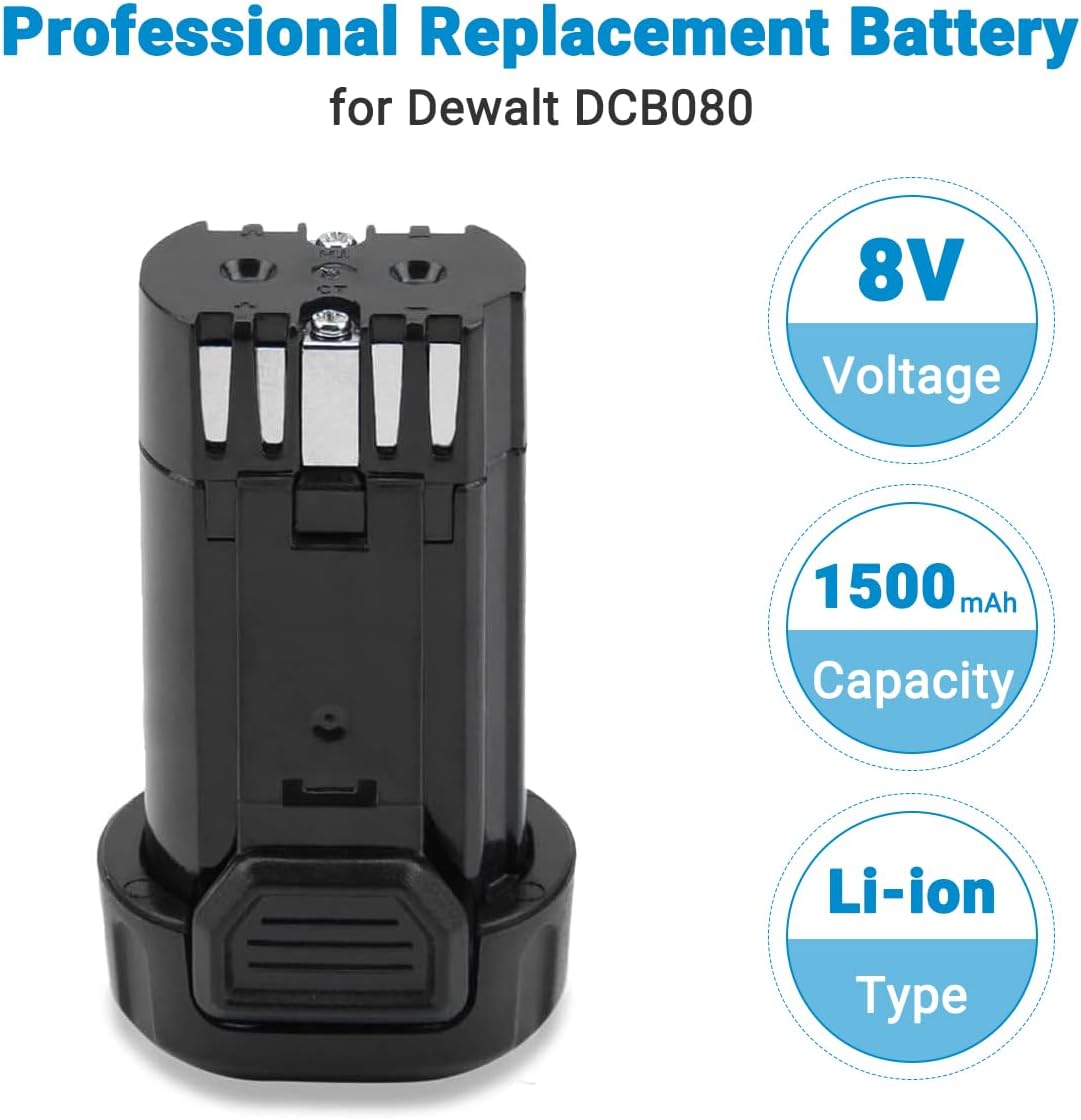 2Pack 1500mAh 8V Max Battery Compatible with Dewalt DCB080 DCF680N1 DCF682 DCB095 DW4390 DCF680N2 DCF680G2 DCL023 DCF680