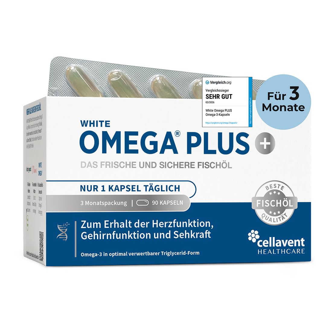 Omega 3 Kapseln hochdosiert - nur 1 Kapsel täglich (statt 2-6 Kapseln) - 400mg EPA + 300mg DHA pro Kapsel - ohne Aufstoßen - hochreines Fischöl in Triglycerid-Form, laborgeprüft - White Omega PLUS