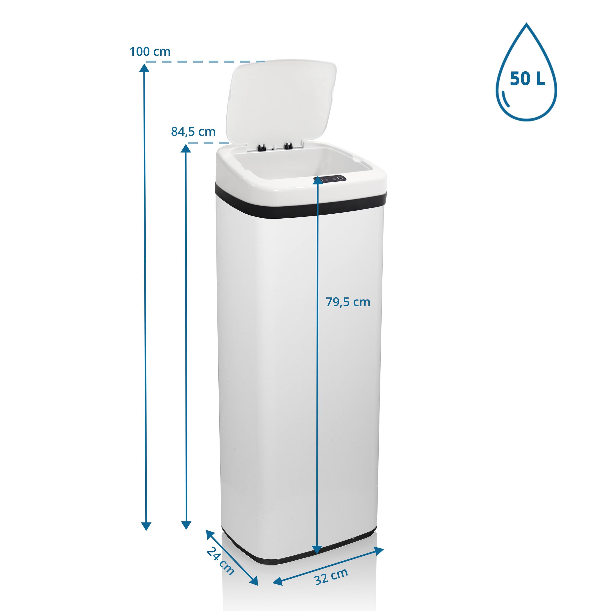 hjh OFFICE 830047 Poubelle avec capteur 50L CLEAN V acier blanc Poubelle automatique avec indicateur LED, haute