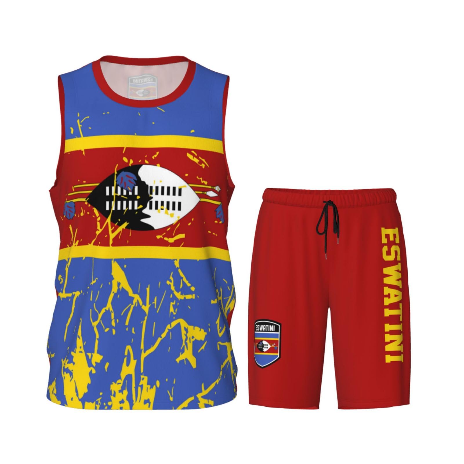 Eswatini Flag Grain (2) Basketball Jersey Uniform Suit for Men Adults Training Athletic Set
