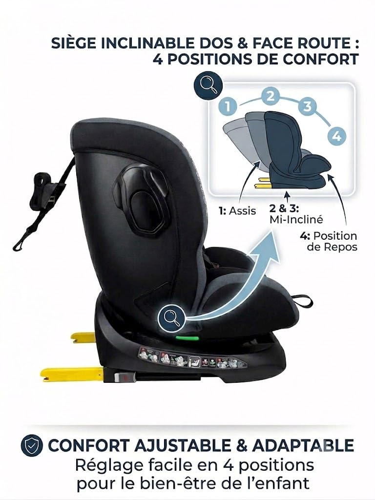 Nania, Parma, Siège auto, i-Size, Pivotant 360, évolutif, naissance et jusqu'à 12 ans environ, Groupe 0/1/2/3, 40-150 cm, Siège Auto ISOFIX, avec indicateur electronique d'installation, Inclinable