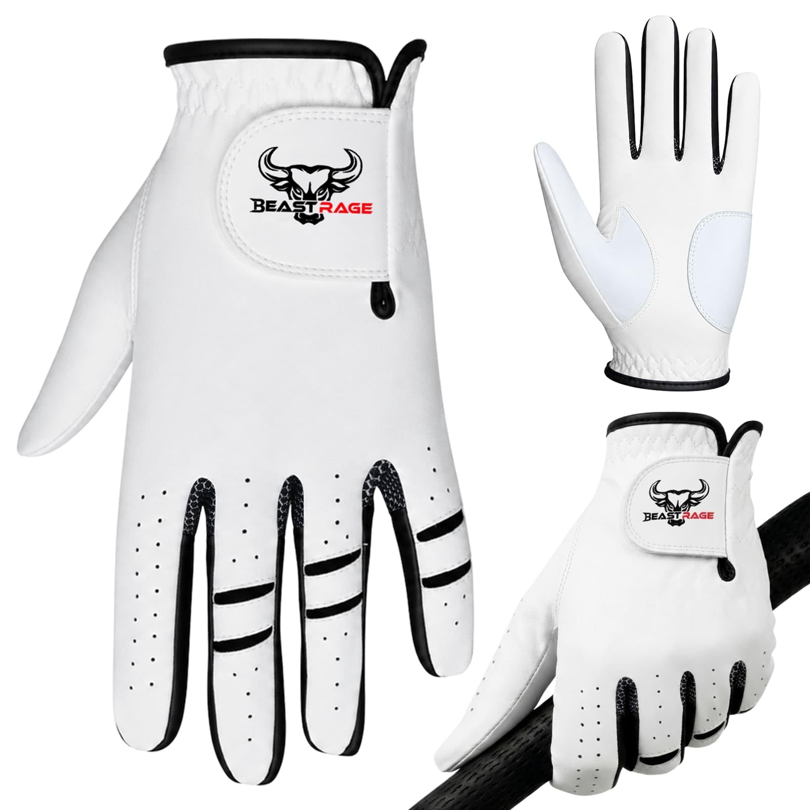 BEAST RAGE Golf Glove for Men & Women,Premium Quality Golfing Glove,Breathable Anti-Slip Grip,All Weather Left & Right Hand Golf Gloves (XL, Left Hand (for Right Handed Golfer))
